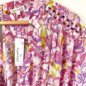 Poupette St. Barth Jumpsuit Bright Tropical Floral Print Pink Purple Large NWT